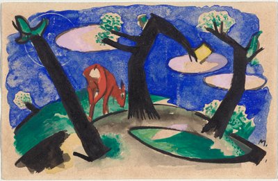 Landscape with Red Animal, Postcard from Sindelsdorf to Alfred Kubin in Wernstein/Zwickledt by Franz Marc