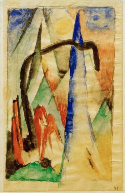 Horse in Landscape with Pointed Shapes by Franz Marc