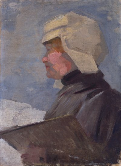 Portrait of a Painter with Palette (Maria Marc Painting in the Snow) by Franz Marc