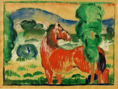 Red Horse in a Colorful Landscape by Franz Marc