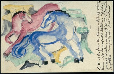 Red and Blue Horse, Franz Marc from Sindelsdorf to Wassily Kandinsky in Munich: Postcard, Postmark 05.04.1913 by Franz Marc
