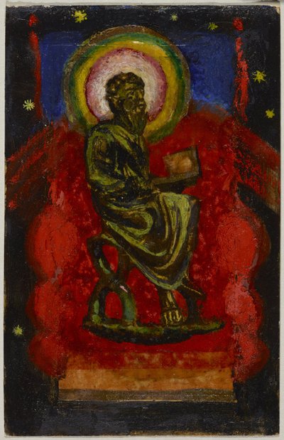 Seated Saint (Byzantine Saint), Postcard from Sindelsdorf to Wassily Kandinsky in Munich by Franz Marc