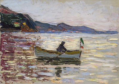 View on Rapallo with boat on the sea by Franz Marc