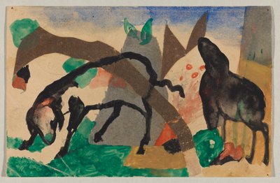 Two Sheep, Postcard from Sindelsdorf to Wassily Kandinsky in Murnau by Franz Marc