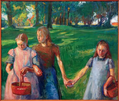 Three Girls in the Poplar Avenue by Franz Nolken