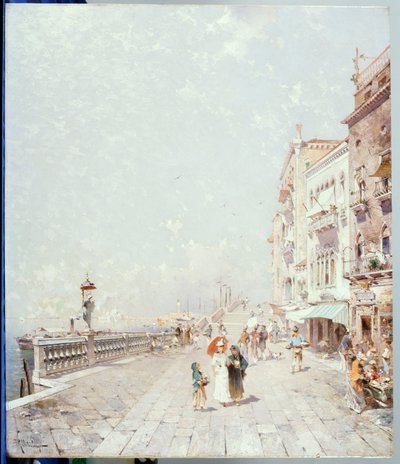 The Molo, Venice, looking West with figures Promenading by Franz Richard Unterberger