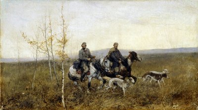 The Hunters - Painting by Franz Roubaud (Oil on Canvas) by Franz Roubaud