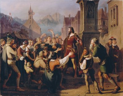 Duke Friedrich IV Disguised as a Minnesinger Reveals Himself to His Loyal Tyroleans While Fleeing from Constance by Franz Schams