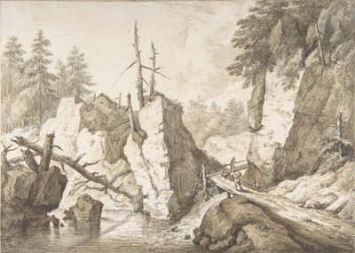Swiss Mountain Landscape with Small Bridge Spanning a Brook by Franz Schutz