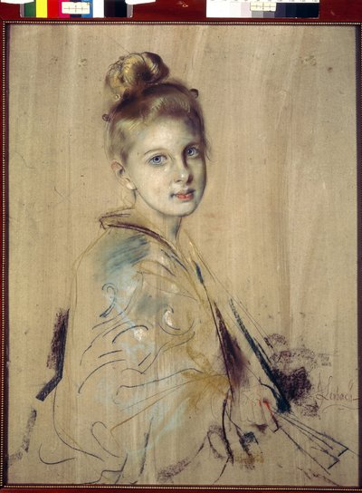 Girl With A Fan by Franz von Lenbach by Franz Seraph von Lenbach