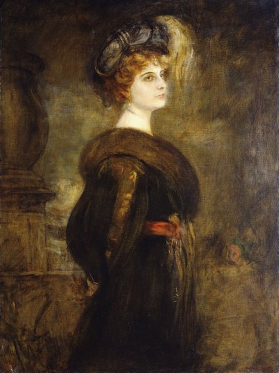 Portrait of a Lady, Standing Three-Quarter Length by Franz Seraph von Lenbach
