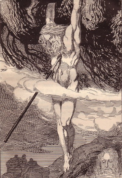 Odin Hanging on the World-Tree. Illustration for The Edda: Germanic Gods and Heroes by Hans von Wo by Franz Stassen