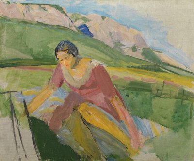 Young Woman in a Landscape (Carinthia) by Franz Wiegele