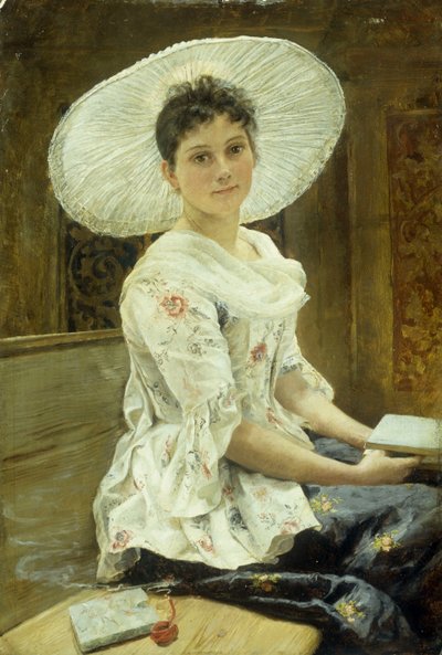 A Young Beauty in a White Hat by Franz Xaver Simm