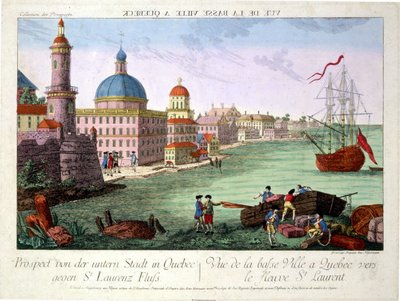 View of the Lower Town in Quebec towards the St. Lawrence River. Engraving by Franz-Xavier Habermann by Franz Xavier Habermann