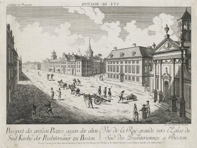 Optical View/View of the Large Squares toward the Old South Presbyterian Church in Boston, c. 1776 by Franz Xavier Habermann