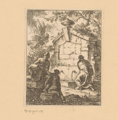 Three Travelers Drawing Water at a Ruin (Capricci fatti) (series title) by Franz de Paula Ferg