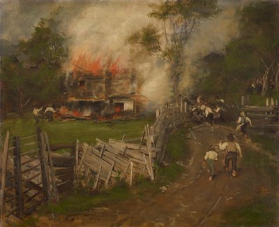 The Burning Seppenhaus in Reith by Franz von Defregger