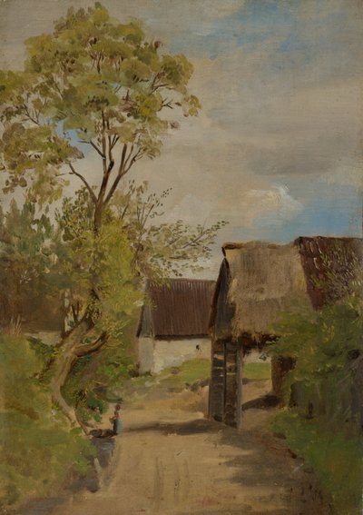 Village Street in Aresing (?) with Female Figure by Franz von Lenbach