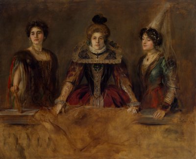Group Portrait: Three Ladies in Costume (Miss Heuberger, Mrs. Obermayer, and Mrs. Putz) by Franz von Lenbach