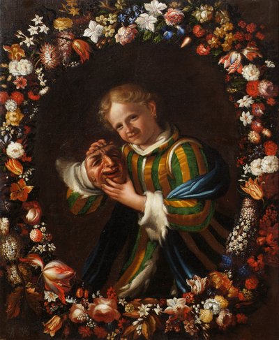 Child with Mask in Flower Wreath by Franz von Margety