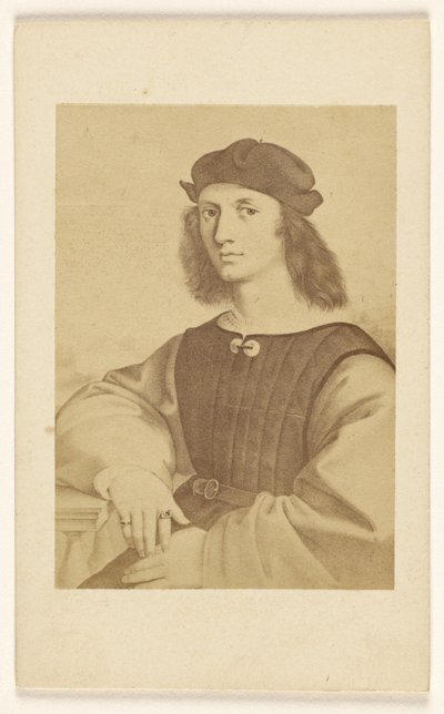 Copy of an unidentified 15th - 16th century painting of a man with long hair seated by Fratelli Alinari