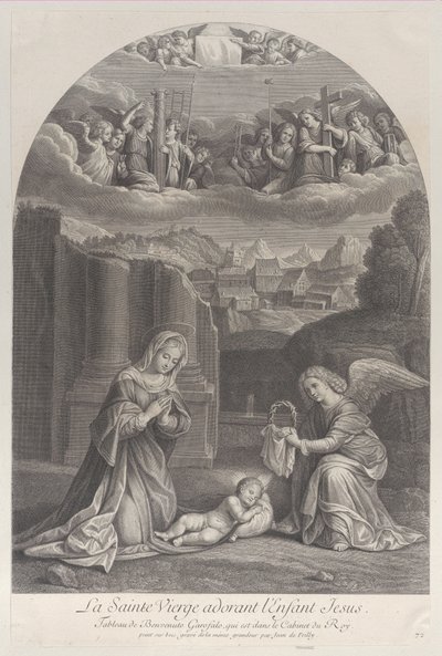 The Virgin Mary Adoring the Christ Child, an Angel Holding a Crown of Thorns at Right by Frédéric Horthemels