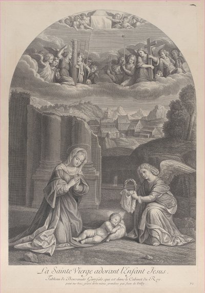 The Virgin Mary Adoring the Christ Child, an Angel Holding a Crown of Thorns at Right by Frédéric Horthemels