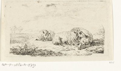 Three Sheep Lying in the Grass by Frédéric Théodore Faber