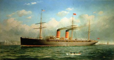 The Cunard Liner R.M.S. Umbria off Brooklyn Heights, on the East River, New York by Fred Pansing