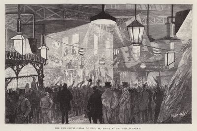 New installation of electric light at Smithfield Market, London by Fred T. Jane