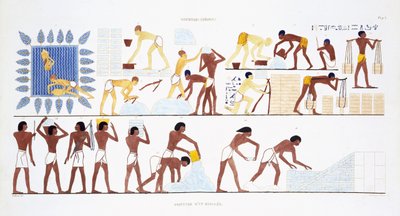 Brick-Making, from a Rare Record of Frescoes from Thebes, recorded 1819-1822 on his second visit to Egypt by Frederic Cailliaud by Frederic (after) Cailliaud