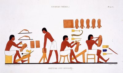 Leatherworkers from a Rare Record of Frescoes from Thebes, Recorded 1819-1822 on His Second Visit to Egypt by Frederic Cailliaud by Frederic (after) Cailliaud