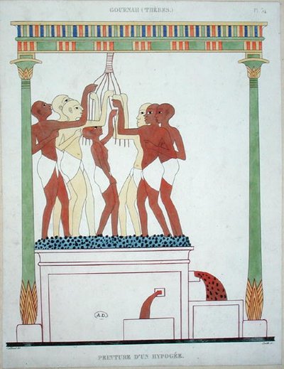 Pressing Grapes, copy of a wall painting from Thebes, engraved by Smith by Frederic (after) Cailliaud