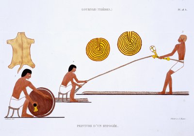 Tanner and Ropemaker, from a Rare Record of Frescoes from Thebes, recorded 1819-1822 on his second visit to Egypt by Frederic Cailliaud by Frederic (after) Cailliaud