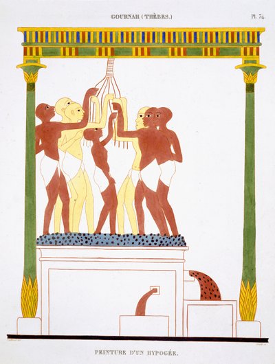 Treading Grapes, from a Rare Record of Frescoes from Thebes, recorded 1819-1822 on his second visit to Egypt by Frederic Cailliaud by Frederic (after) Cailliaud
