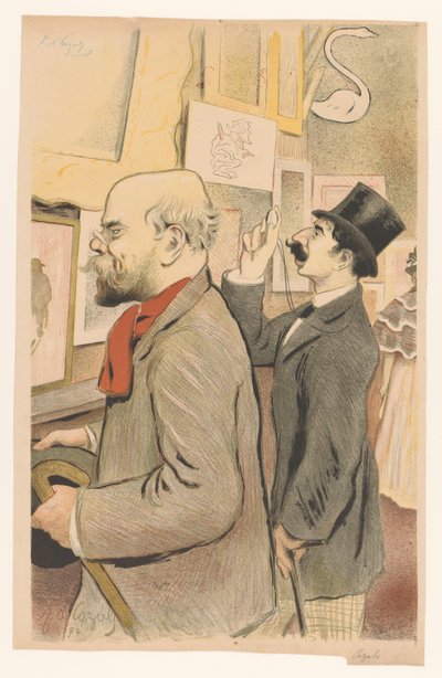 Verlaine and an unknown man looking at prints by Frederic Auguste Cazals