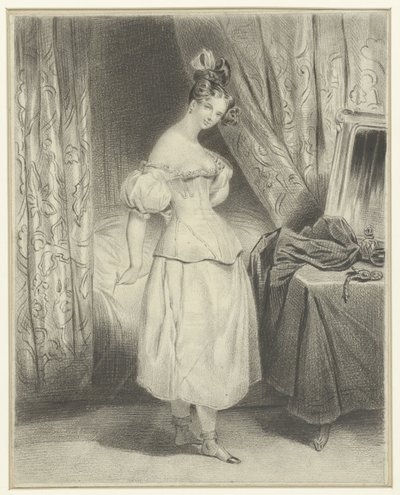 Young Woman in Bedroom, Loosening Her Corset by Frederic Bouchot
