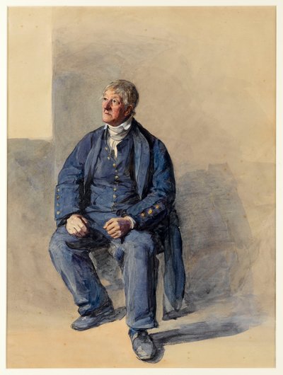 Portrait of John Lovell, aged 70. Bargee on Thames as Greenwich Pensioner by Frederic Cruikshank