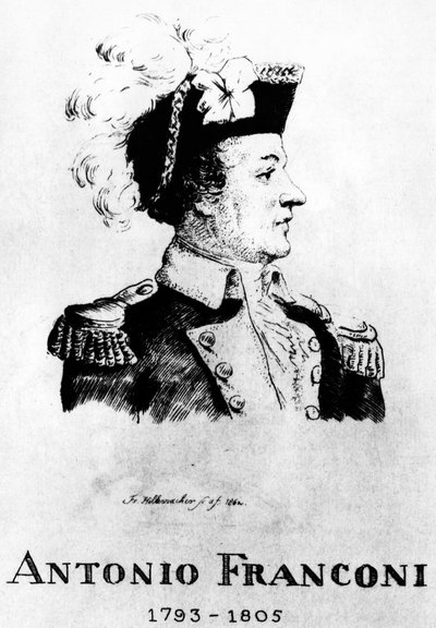 Circus: Eau forte by Frédéric Hillemacher, portrait of Antonio Franconi (1793-1805) - in The Franconi Circus. by Frederic Desire Hillemacher