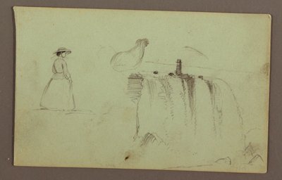 A Walking Girl, a Crouching Chicken, and the American Falls on Niagara River by Frederic Edwin Church