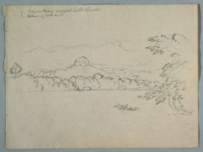 Cloud-capped South American Mountain Landscape Seen Beside a Bay, Part 1 by Frederic Edwin Church