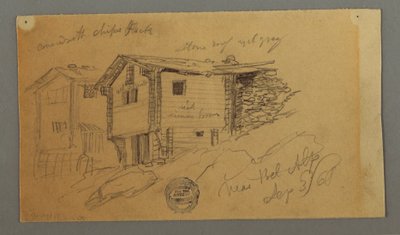 Details of Mountain Sheds, Houses and a Rock, Bernese Alps, Switzerland by Frederic Edwin Church