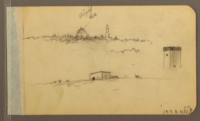 Church, Tower, House; Verso: Mountain Range, 1889 by Frederic Edwin Church