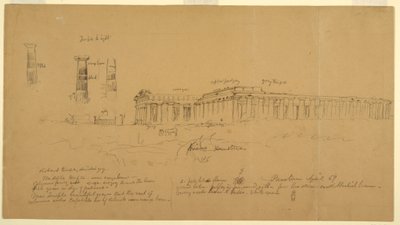 Doric Greek Temples of Athena (formerly Ceres), Hera II (formerly Neptune), and Hera I (formerly Basilica), Paestum, Salerno, Italy, April 1869 by Frederic Edwin Church