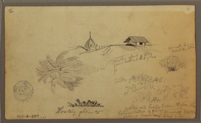 Sky over the Sea; Verso: Botanical Sketches, Rooftops, May 1857 by Frederic Edwin Church