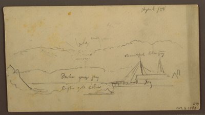 Sunset Over Bank with Ship, 1858 by Frederic Edwin Church
