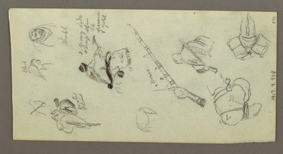Two Figures Riding Horses, Carrying Spears, Sword, Lower Part of A Gun, etc., possibly 1868 by Frederic Edwin Church