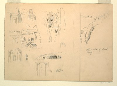 Ten Studies of Tombs and a View of Rocks, Petra, Jordan by Frederic Edwin Church