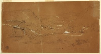 Valley with a Bridge and Houses, Near Guaranda, Ecuador by Frederic Edwin Church